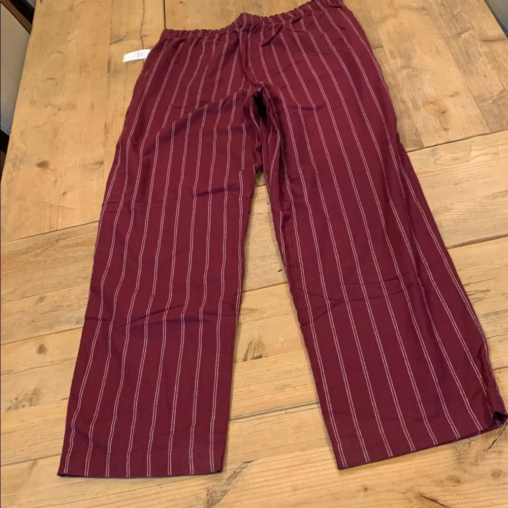 Gap Flannel PJ Pants Med Purple Burgundy‎ With Stripe Elastic Waist Side Pockets